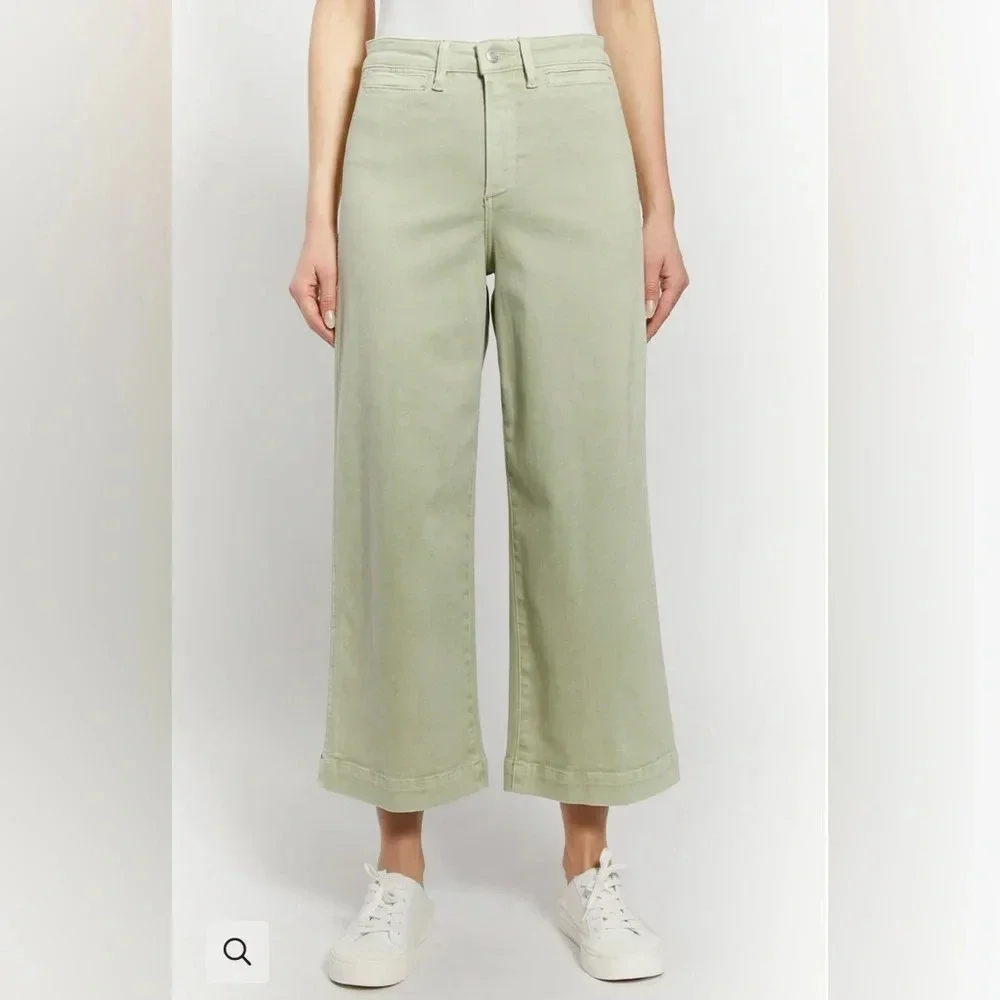 Oat New York Greer Cropped Wide Leg Jeans in Color Soft Mint